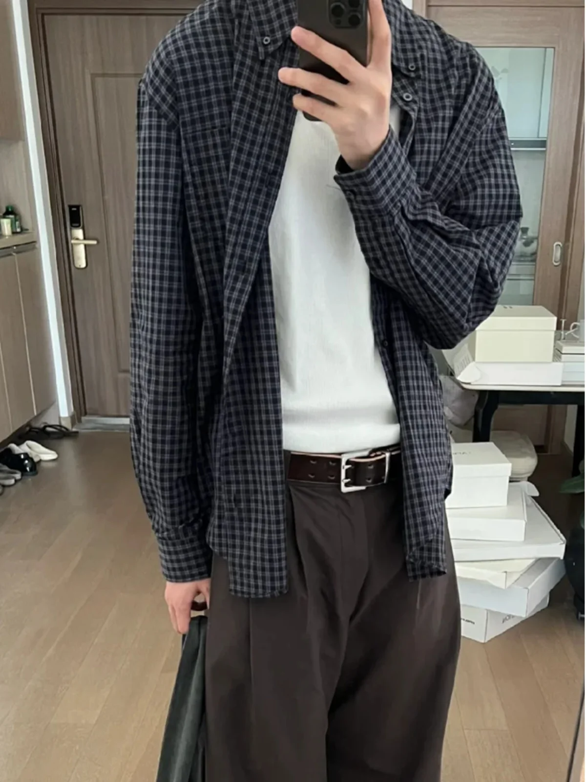 

Spring New Basic Loose Plaid Long Sve irt Men Women Sle Retro Japanese Sle Trendy Outerwear Casual Travel irt