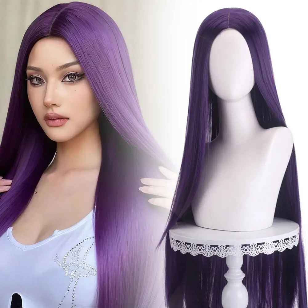 100cm Long Straight Cosplay Wig Centre Parting Central Split Blond Pink Rose Red Purple Heat Resistant Synthetic Hair Wigs 1pcs
