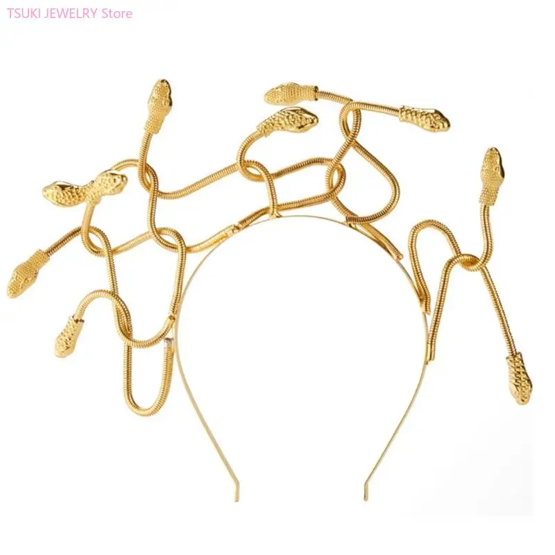 

62KE Golden Snakes Cosplay Headwear Headband Gothic Party Costume Hair Accessories Hair Hoop Nine-head Snake