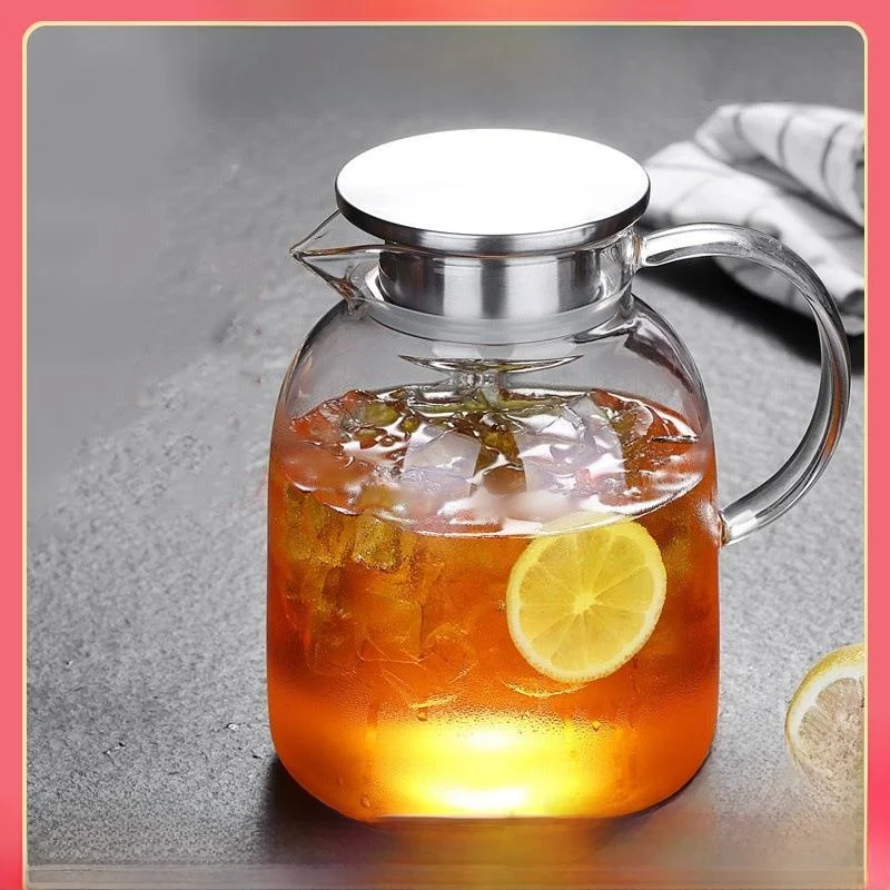 

Large Capacity High Borosilicate Glass Cold Water Pot Tea Brewing Jug Summer Cool White Hot Water Juice Pot Kitchenware