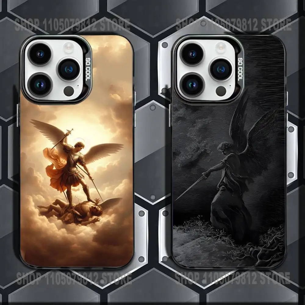 

Archangel Michael Cross Phone Case For iPhone 16,15,14,13,12,11,Mini,Pro,E,MAX Black Candy Matte Shockproof Cover