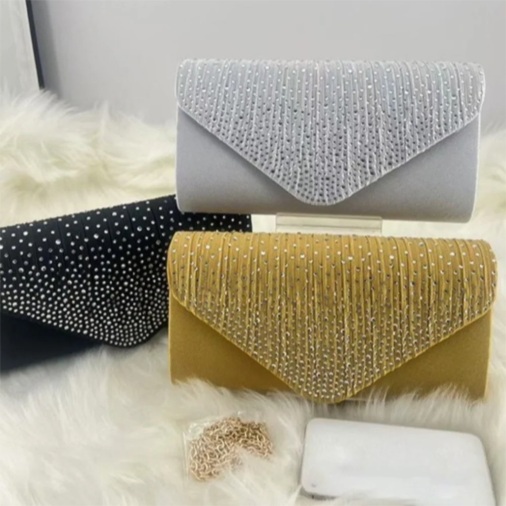 

Elegant Rhinestone Party Banquet Bag Large Capacity Single Shoulder Women Evening Handbag Squere Chain Wedding Clutch Girls