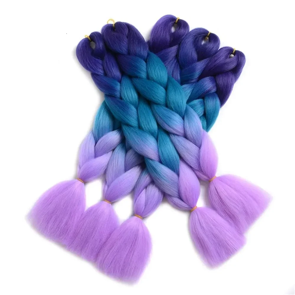 24 بوصة الاصطناعية تجديل الشعر الطويل قبل امتدت الملونة أومبير براون شقراء الكروشيه جامبو الضفائر وصلات شعر للنساء