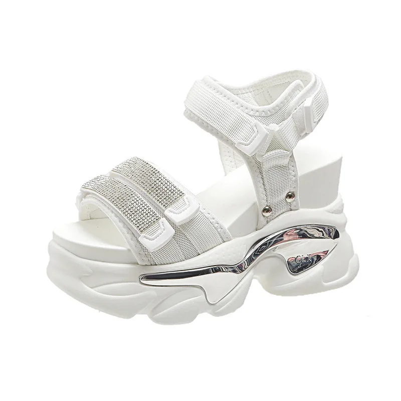 10 سنتيمتر الارتفاع زيادة الصنادل سميكة سوليد 2025 جديد لوليتا الحلو فتاة المفتوحة تو الرياضة عادية أبي الصنادل