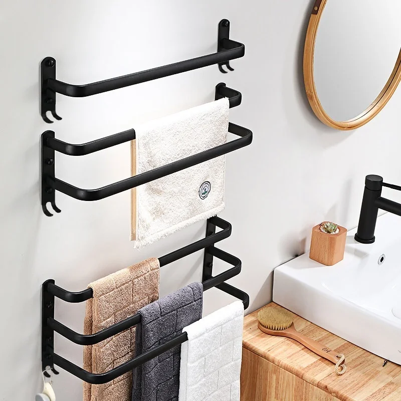 Non Perforated Double-Layer Towel Rack, Bathroom, Three-Layer Wall Mounted Towel Pole, Bathroom, Single-Layer Towel Hanging Pole