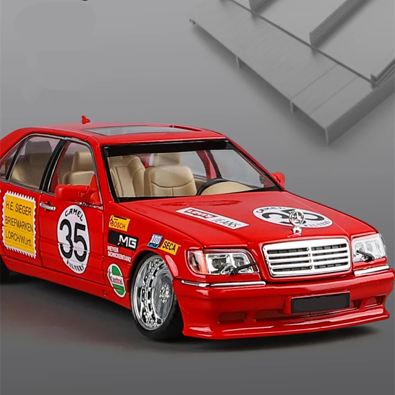 1:24 W140 S320 SEL Red Pig Alloy Modified Wide Body Sports Car Model Diecast Metal Raing Car Model Sound and Light Kids Toy Gift