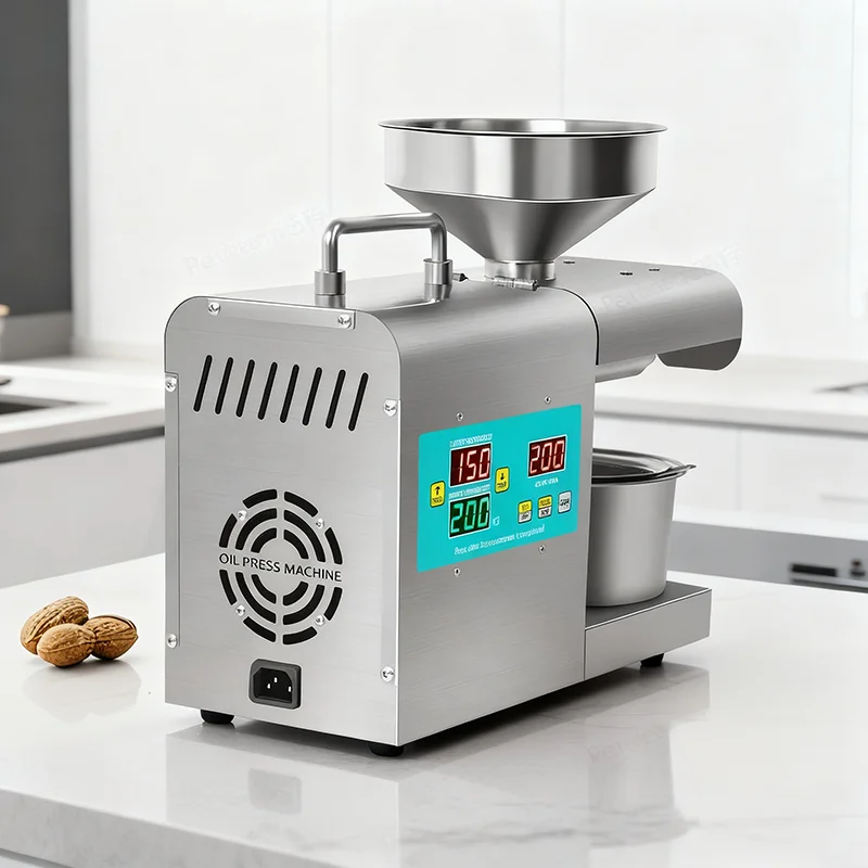 Mesin Press Minyak Otomatis 820W Baja Tahan Karat, Tekan Dingin Panas untuk Berbagai Biji Kacang, Pembuat Minyak Rumahan 220V