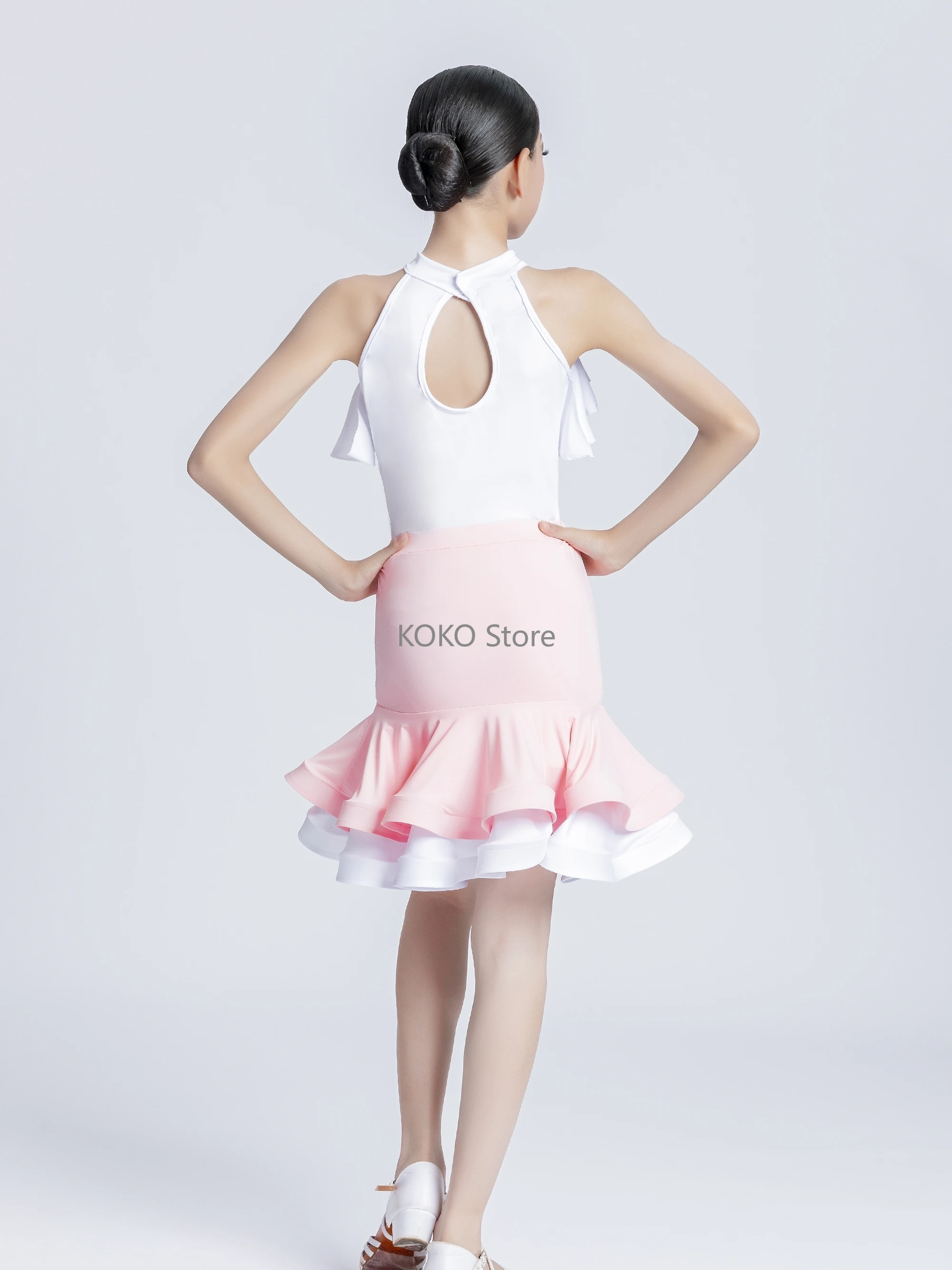 Disfraces de baile latino para niñas, vestido de baile rosa, traje de actuación de baile Cha Rumba, ropa de práctica Latina para niños