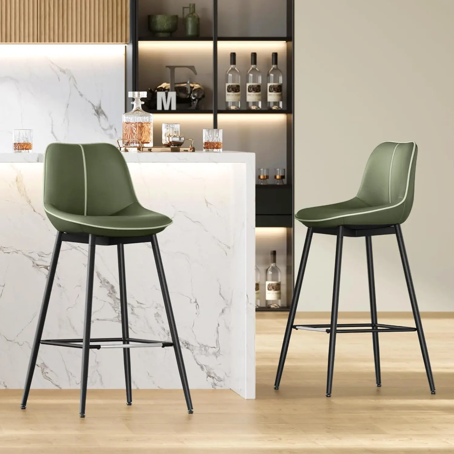 

VASAGLE Bar Stools Set of 2, Bar Height Bar Stools with Back, Ergonomic Backrest, Synthetic Leather, Metal Legs, 28.7-Inch