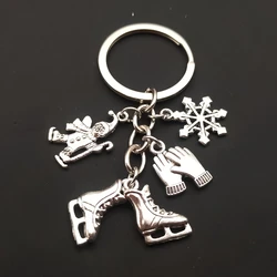 New Skates Snowflake Pendant Key Ring Glove Skating Key Chain Key Chain Car Bag Pendant Jewelry Winter Gift