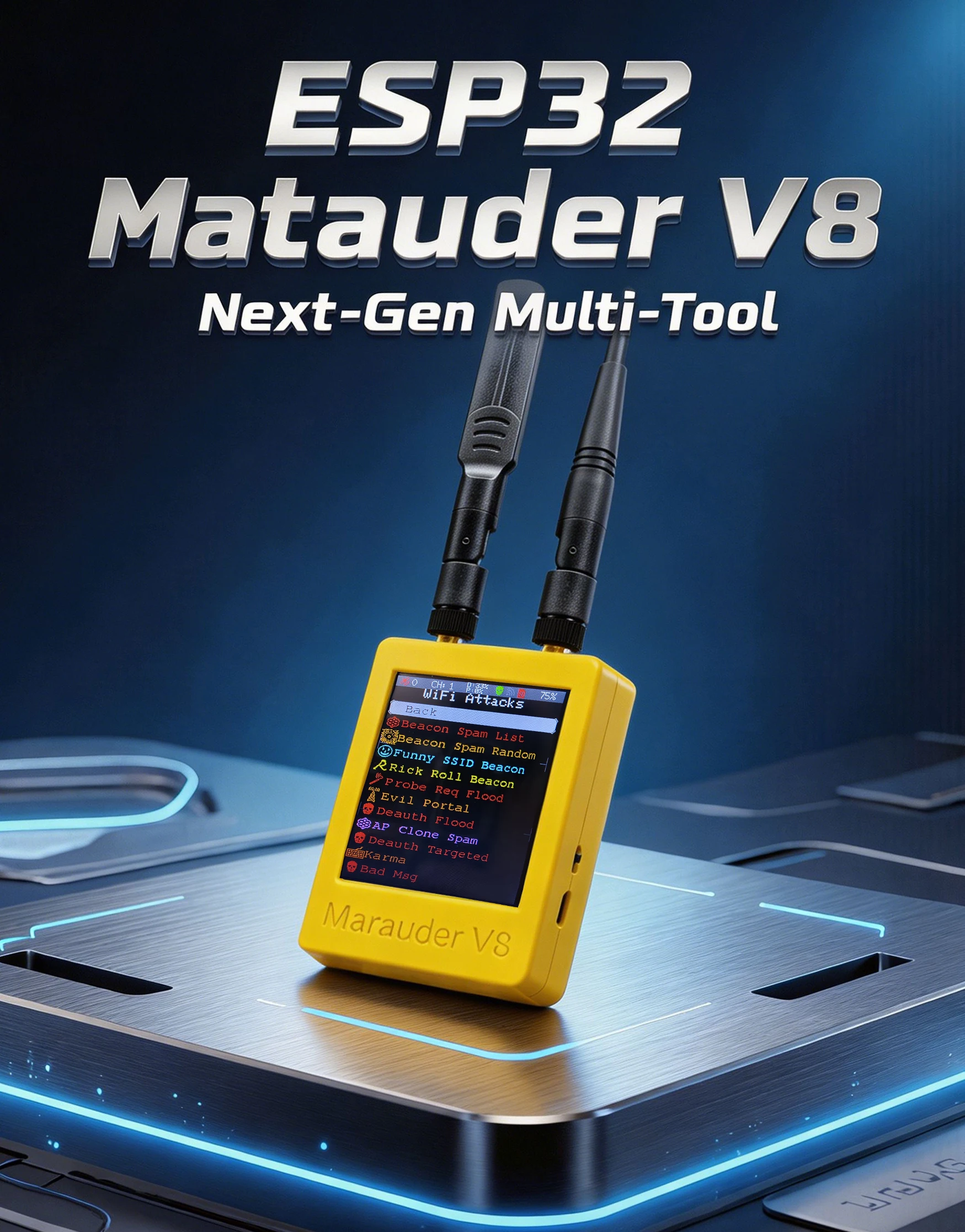 

New ESP32-C5 Marauder V8 Device 2.8 Inch Touch Display Dual Band WiFi Bluetooth GPS Support 2.4G & 5G Signal Wireless Tool