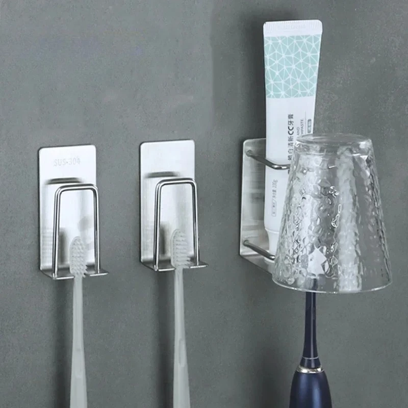 1/2 pcs Stainless Steel Toothbrush Holder Shaver Cup Wall Mount Toothbrush Storage Rack Bathroom Accessories Set