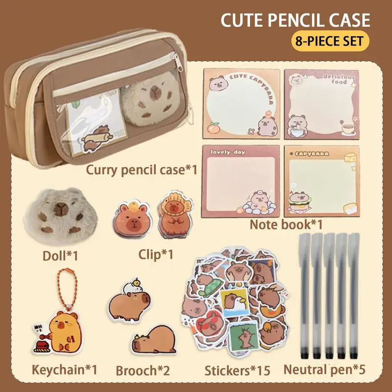 Cartoon Dierenetui, Schattig Transparant Capibara Etui, Meerlaags Etui