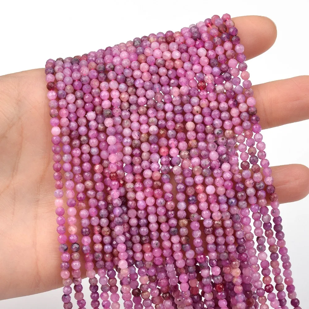 

3mm 4mm Round Faceted Ruby Sapphire Small Natural Stone Bead Strand For Jewelry Making Supplies