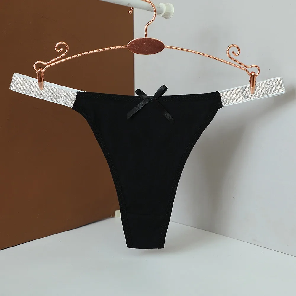 

Comfortable Low-waisted Bowknot Panties Bow Silver Thin Belt Women's Briefs Sexy Underpants Cotton Thong Lingerie