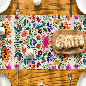 Mexikanischer Tag der toten Blumen -Leinen Tischläufer Urlaub Party Dekor wiederverwendbar 12 Hauptverkäufe Mexikaner Stempel - №5