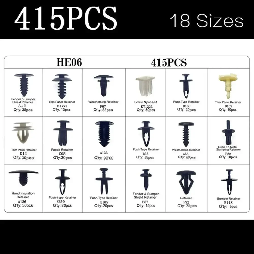 Boxed 415PCS buckle car door panel lining decorative bumper plastic expansion rivet set buckle