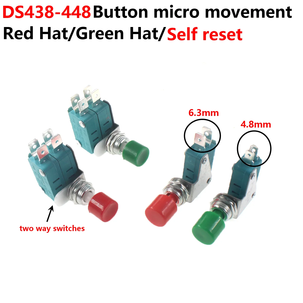 

5pcs AC125V/250V 16A SPDT NO NC Momentary Red/Green Cap Push Button Micro Switch DS438 DS448