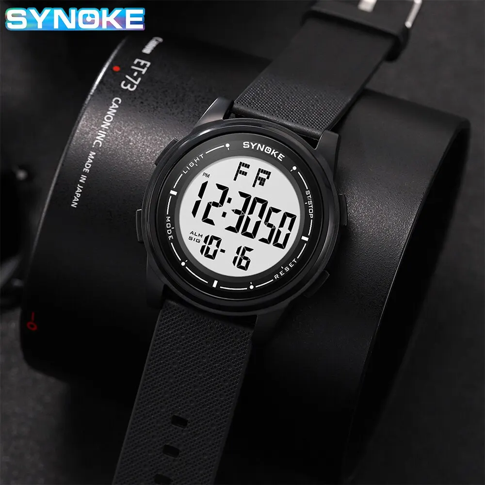 SYNOKE Men Outdoor Sports Multifunctional Waterproof Thin Design Large Screen Display Luminous LED Digital For Men Fashion