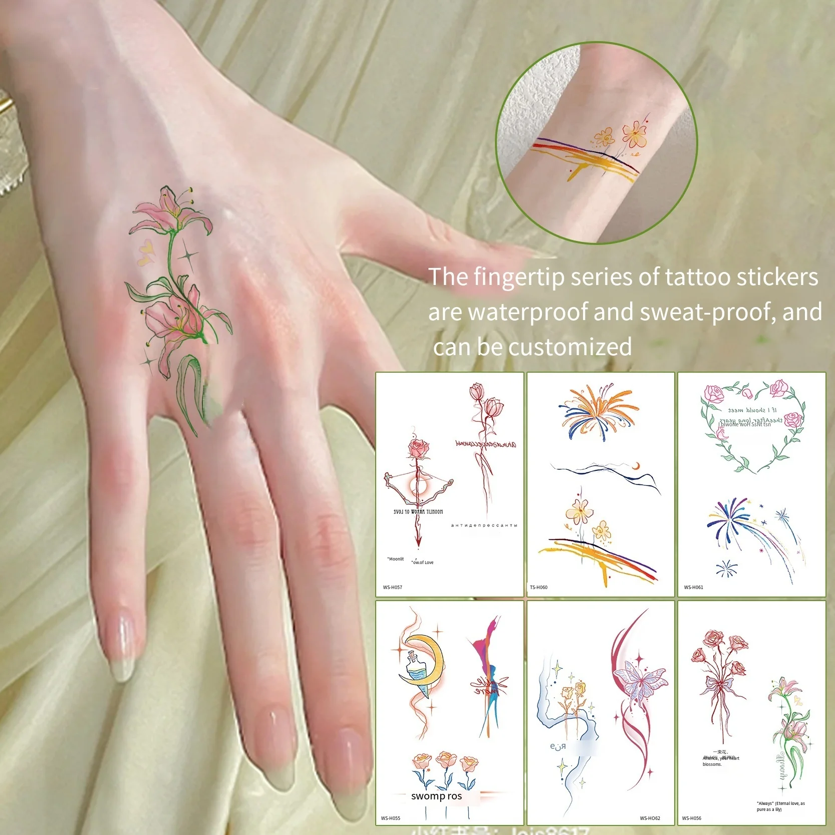 

10 шт. женские эстетические временные татуировки наклейки цветок водостойкие долговечные руки ключицы палец одноразовые поддельные татуировки