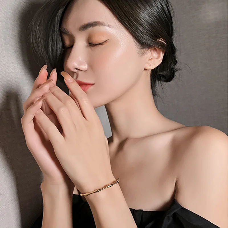 Bamboo Segment Cuff Bracelet Zen Style Adjustable Metal Bangle Stackable Daily Minimalist Nature Inspired Jewelry Gift for Women