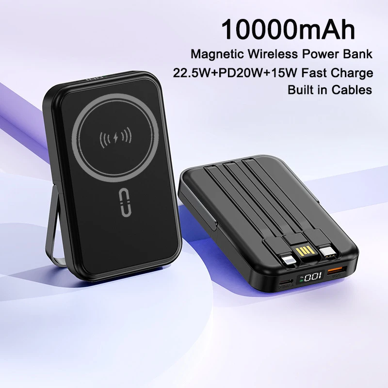 

Power Bank 10000mAh Wireless Magnetic Powerbank Portable Charger 22.5W Fast Charging With Cable External Battery Pack Poverbank