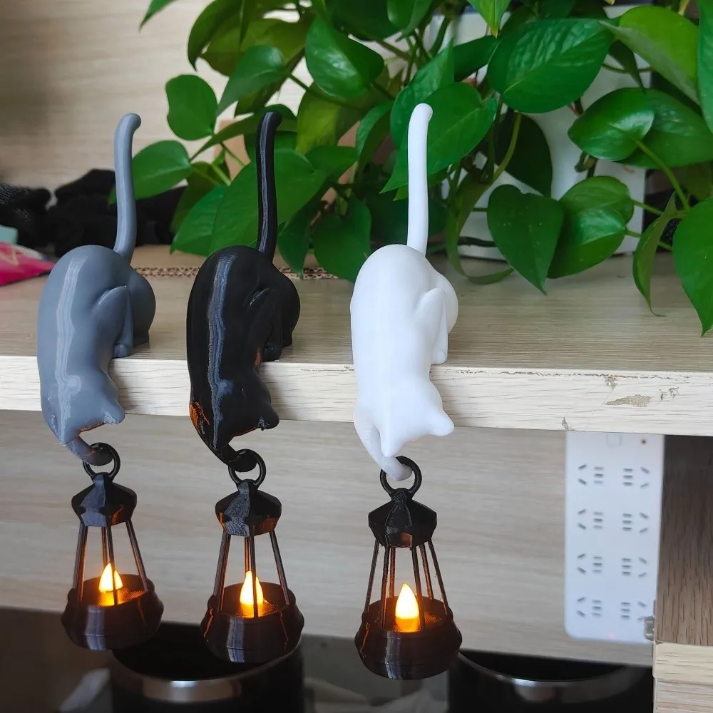 3D Printed Cat-Shaped Wall Hook Cute Inverted Hanging Bookshelf Lantern Creative Cartoon Wall Hanger Ornaments