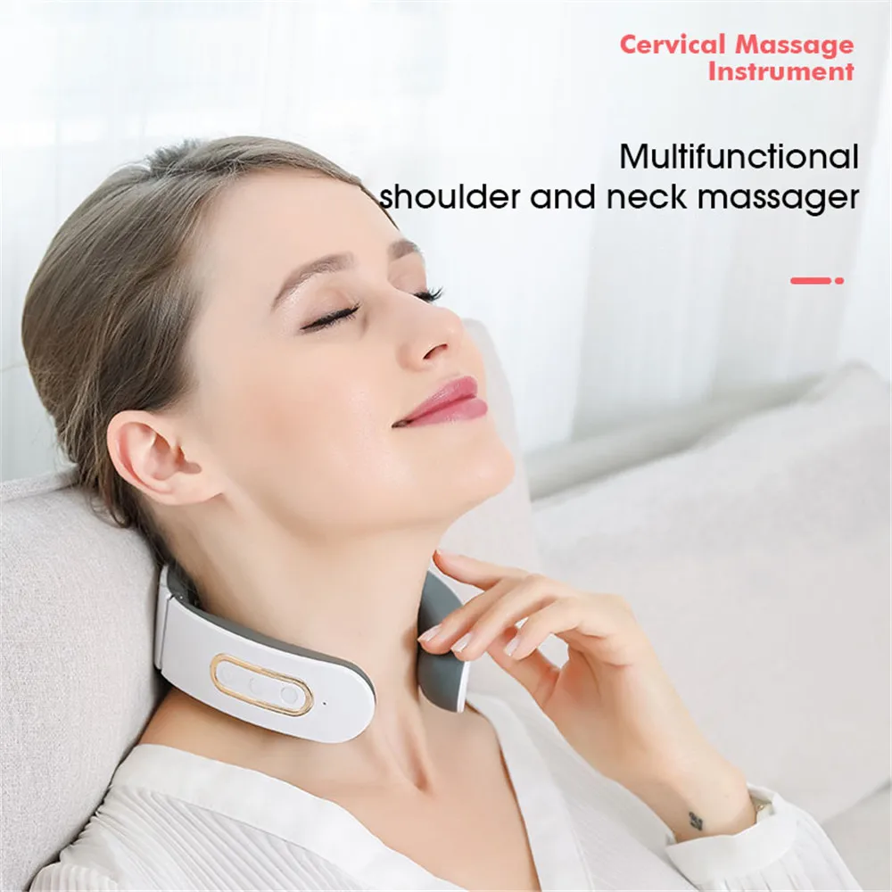 Electric Neck Massager Intelligent EMS Pulse Infrared Heat Massager Cervical Neck Traction Device Relax Cervical Relief Pain