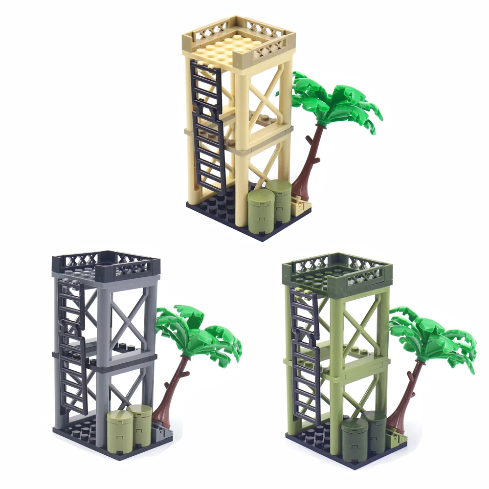 Militär WWII MOC Sentry Post War Szene Sandsack Baustein Soldat Wachturm Spielzeug