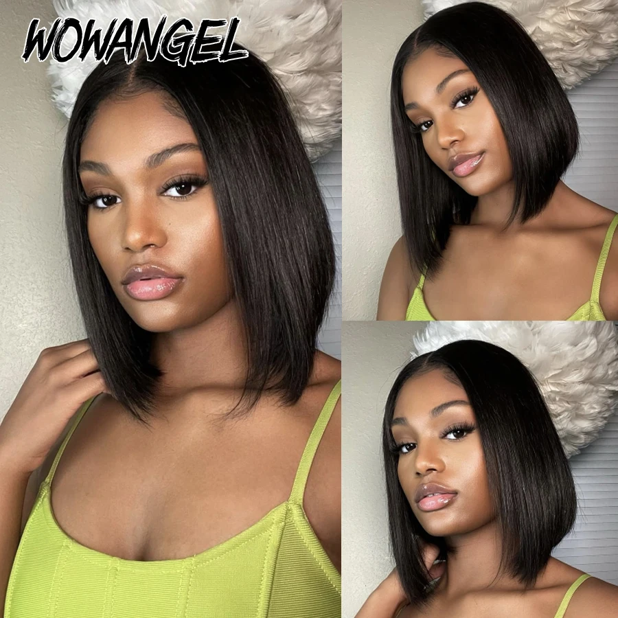 Wow Angel Straight Short Bob 5x5 HD Lace Closure Wig Ready to Go Glueless Human Hair Wigs Undetectable PrePlucked Wigs for Woman