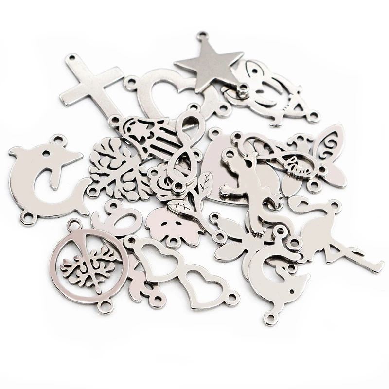 20pcs No Fade 316 Stainless Steel Double Loops Star Tree Heart Cute Charms Pendant DIY Jewelry Findings for Necklace Bracelet