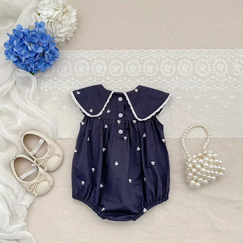 2026 Neuer Sommer Neugeborenen Baby Mädchen Strampler 0-24M Baby Mädchen Kleidung Ärmellos Baumwolle Herz-Print Baby Mädchen Einteiler – Detail 6