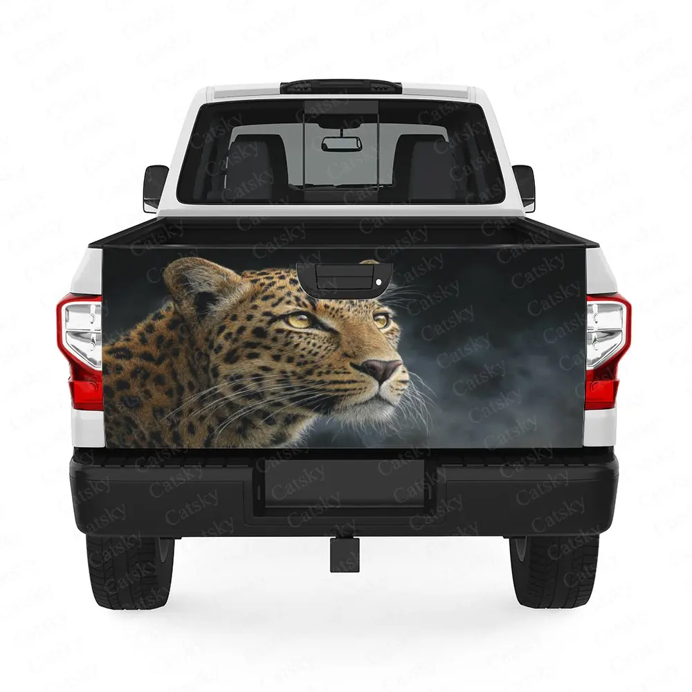 Dynamic Leopard Detail Car Pickup Truck Tailgate Sticker, Waterproof Self-Adhesive PVC Graphics Decals Auto Accessories Gift