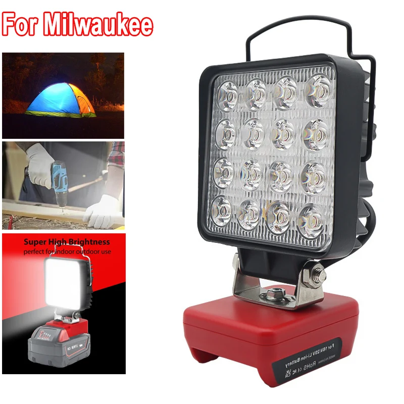 Lampe de travail LED sans fil pour Milwaukee M18, lampe de camping, budgétaire d\'atelier, touristes, ports de charge USB, pas de batterie, 48W,