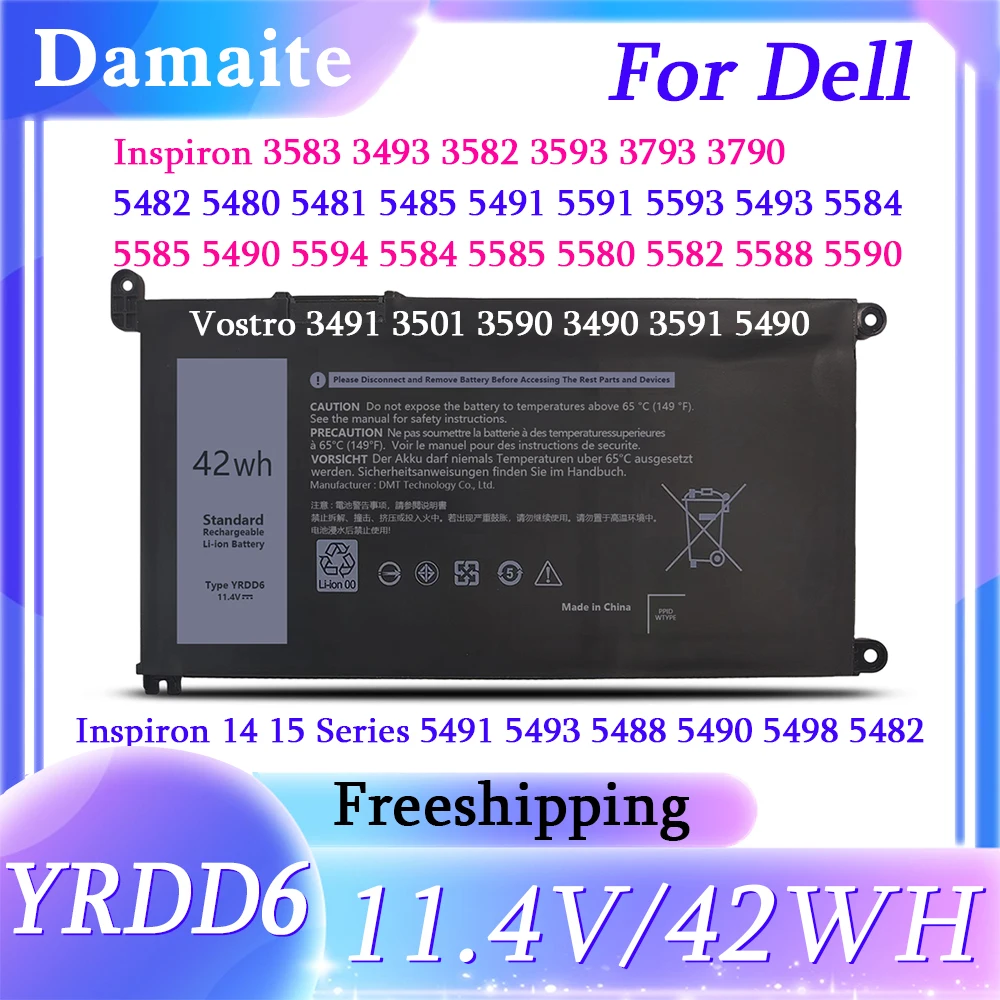 

YRDD6 1VX1H Laptop Battery for Dell Vostro 3491 3591 3490 3590 3501 Inspiron 5481 5482 5485 5491 5591 5485 5585 5480 11.4V 42Wh