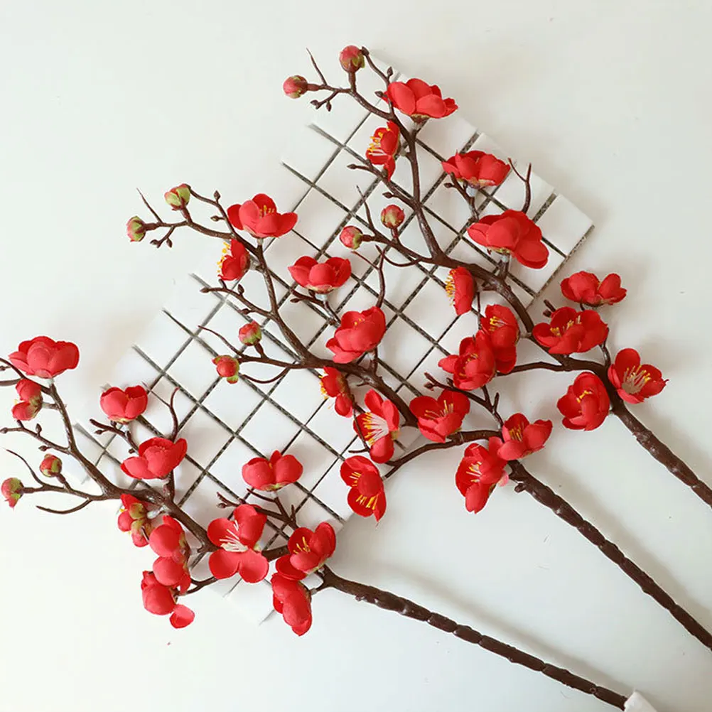 

4 Pcs White Simulation Plum Blossom Decorative Flowers for Home Wedding Party Living Room Faux Silk Plants Household nament
