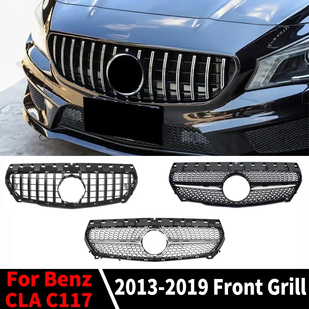 GT Diamond Style Front Hood Grille For Mercedes Benz CLA C117 W117 2013-2019 like 180 200 220 260 Racing Bumper Grill Mesh