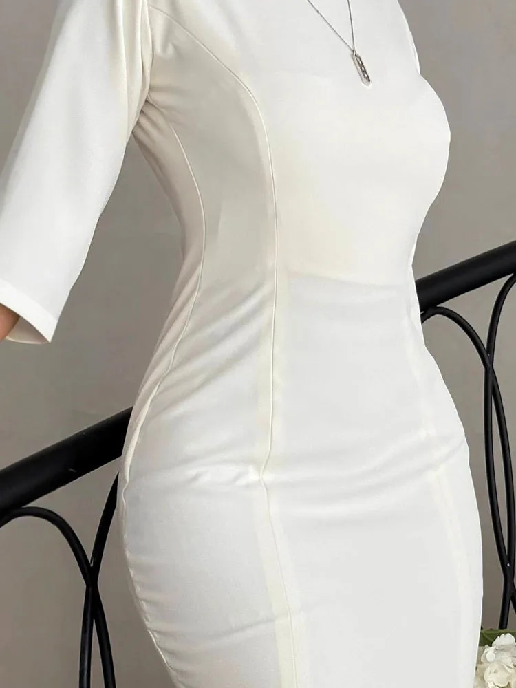 Vestido de dama de honor plisado Simple, moda, cuello redondo, manga larga, cintura alta, corte en A, temperamento elegante, ajustado, vestido envolvente a la cadera