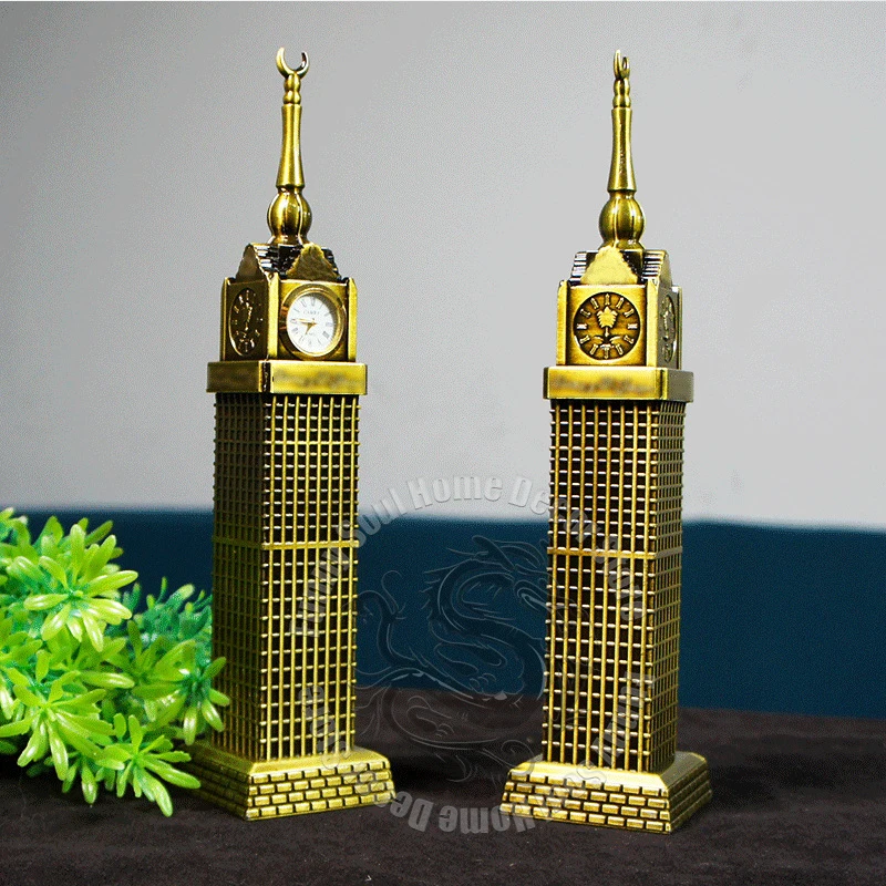 برج الساعة الملكي المعدني من Mecca نموذج فندق إسلامي المملكة العربية السعودية Mecca Landmark بناء تذكار فريد هدية ديكور قابلة للجمع