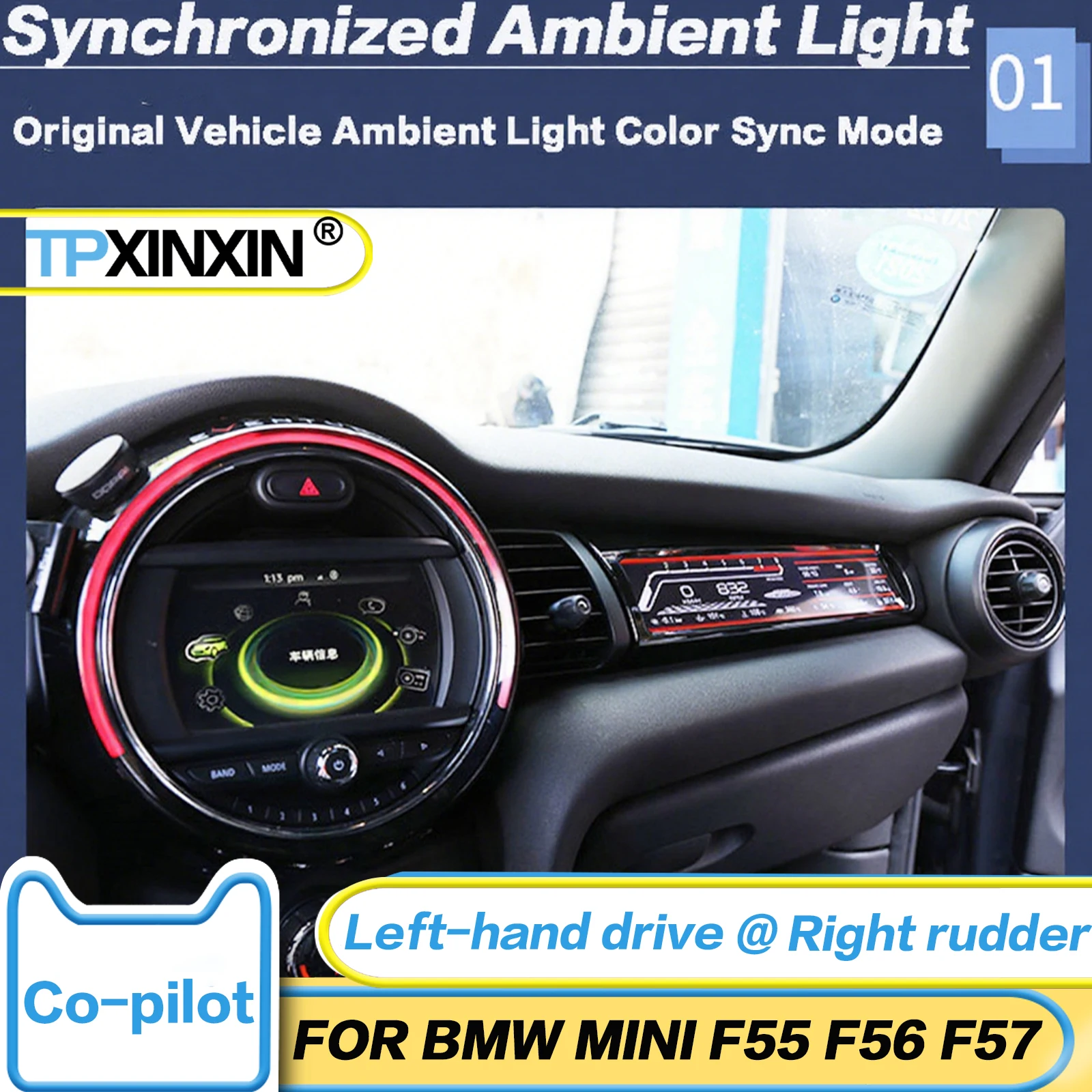 LHD RHD 1920*420 HD Screen Co-pilot For BMW MINI F55 F56 F57 2014~2024 LCD Instrument Cluster Display Virtual Cockpit Instrument