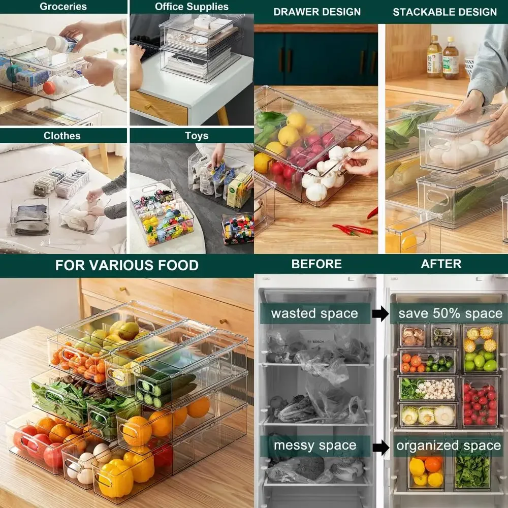 

3-Piece Clear Pull-Out Fridge Organizers: 2 Small + 1 Medium for Kitchen, Freezer, and Vanity Storage