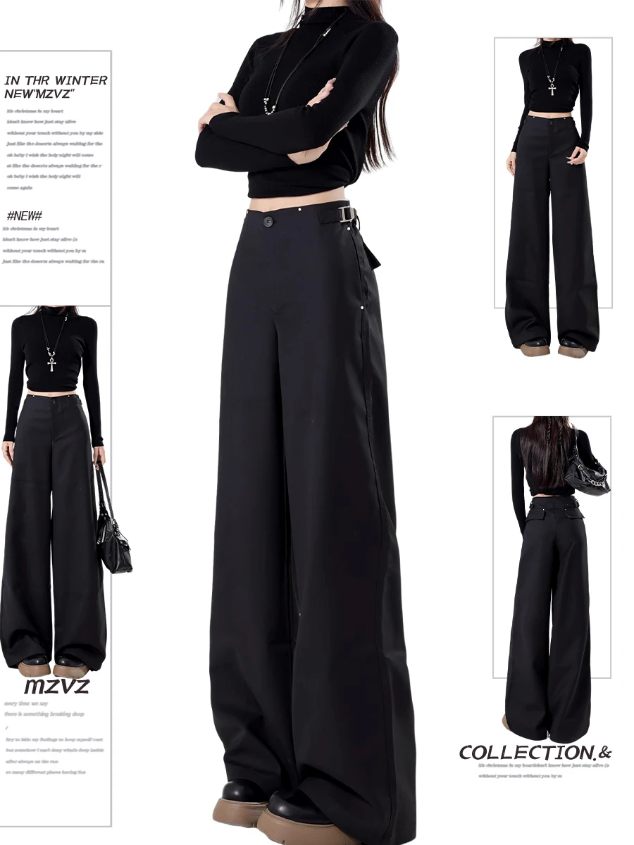 

2025 Autumn Winter Women Dark Academia High Street Grunge Wide Pants Abi Y2k Baggy Long Trousers Harajuku 2000s Goth Cyber Punk