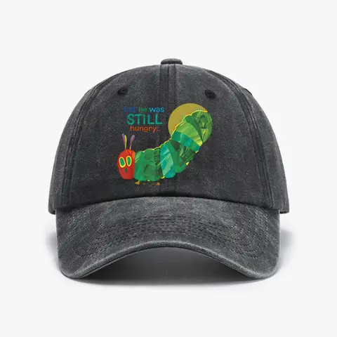 Funny Cartoon Graphic The Very Hungry Caterpillar Printed Washed Baseball Cap Summer Style Casual Couples Distressed hat