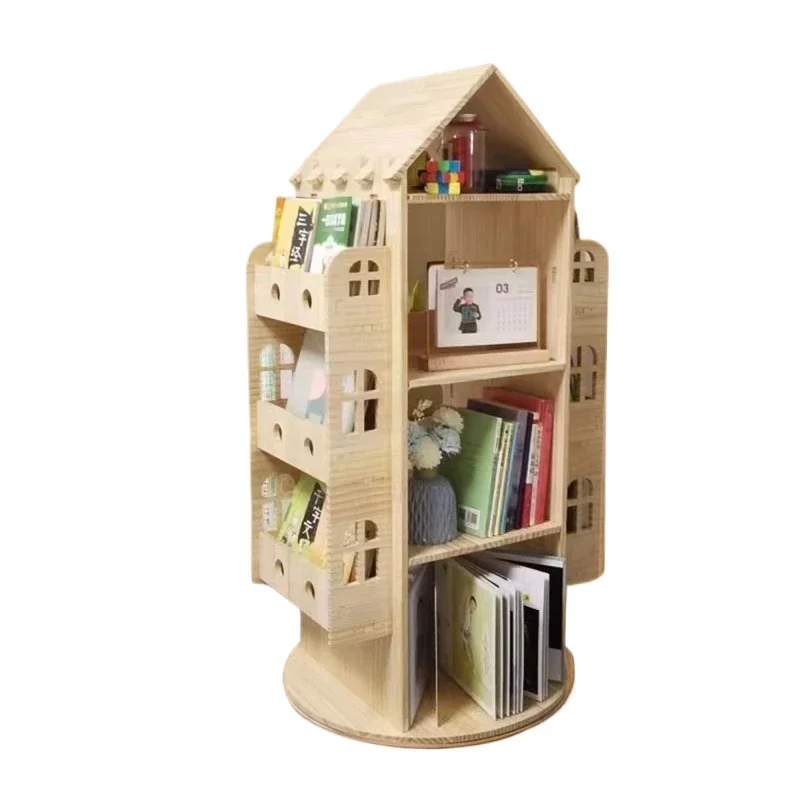 

Wooden Rotating Bookshelf 360° Swivel Book Storage Shelf Creative Home Organizer Children's Picture Book Display Rack
