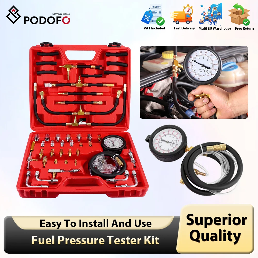 Podofo testeur de pompe d'injection d'essence de carburant de voiture jauge de Test de pression d'injecteur outils de Diagnostic outil de réparation de manomètre d'essence