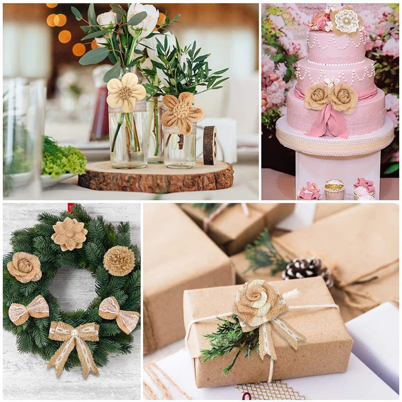 2 Stuks Handgemaakte Jute Jute Bloemen Jute Jute Roos Vintage Rustieke Bruiloft Jute Kerstdecor Voor Thuisfeest Diy Benodigdheden