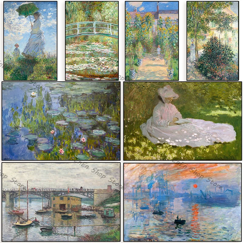 Claude Monet Abstract Retro Impressionist Wall Art Canvas Painting Nordic Posters and Prints Wall Pictures for Living Room Decor