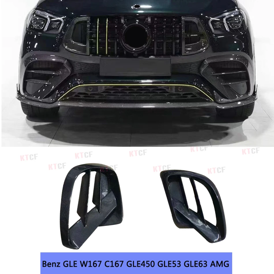 Real Carbon Fiber Car Front Fins Air Vent Cover for Mercedes Benz GLE Clas W167 C167 GLE450 GLE53 GLE63 AMG FRP 2020+