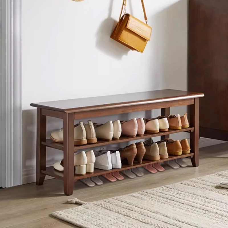 

Solid Wood Entryway Shoe Bench with Built-in Seat Multilayer Shoe Rack Storage for Home Hallway
