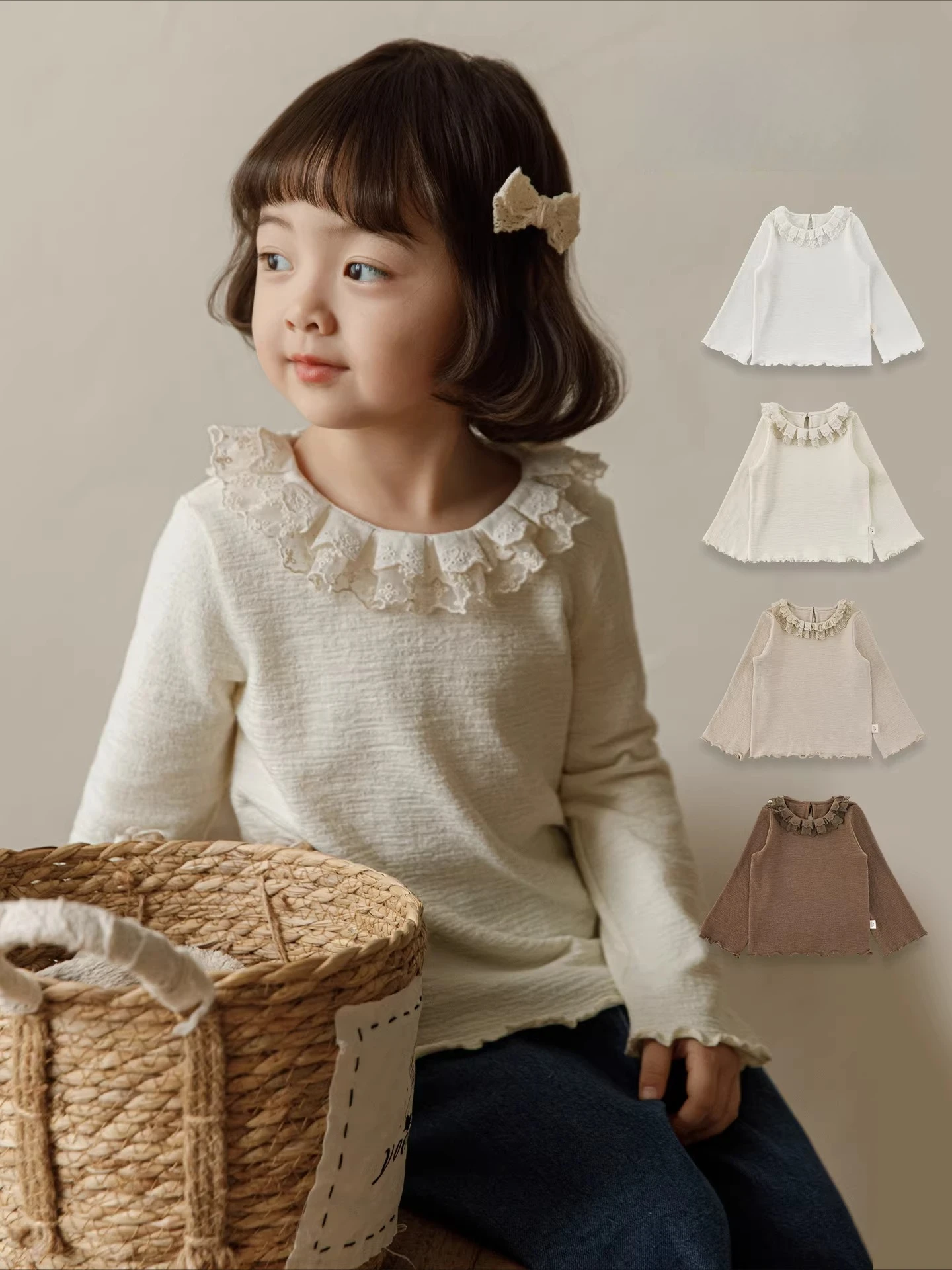 2026 Spring Girls Lace Trim Tee Breathable Loose Kids Comfort Magic Play 3-12Y